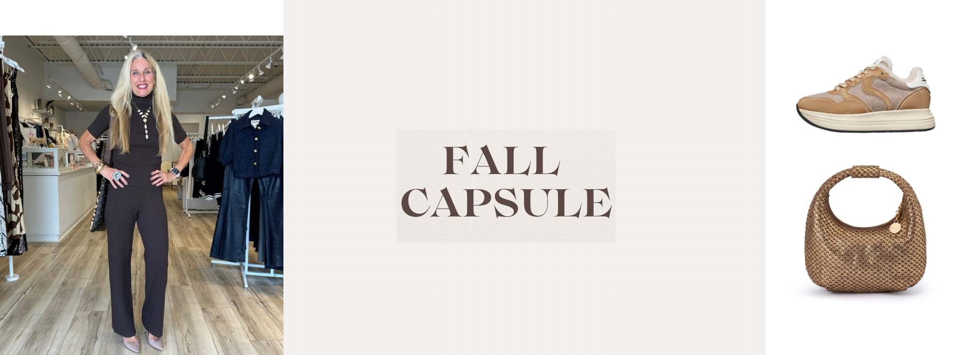 Homepage collage banner showing Range Boutique’s curated apparel and accessories for fall.