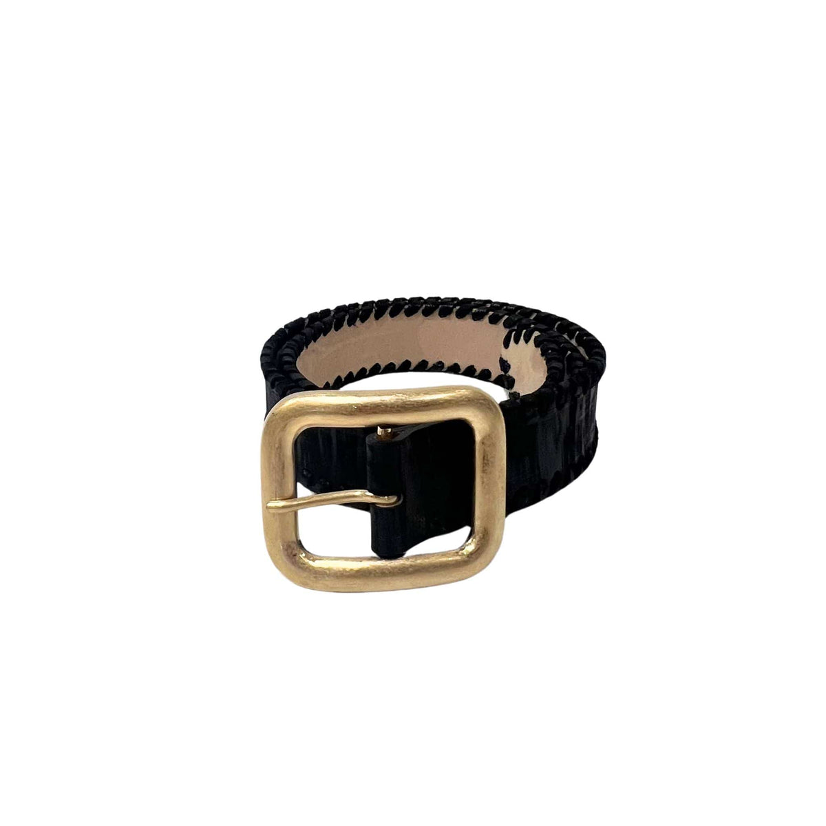 Black leather whip-stitched belt - Size Small with brass buckle Tory Leather Stitched 1-1/2 main image 4