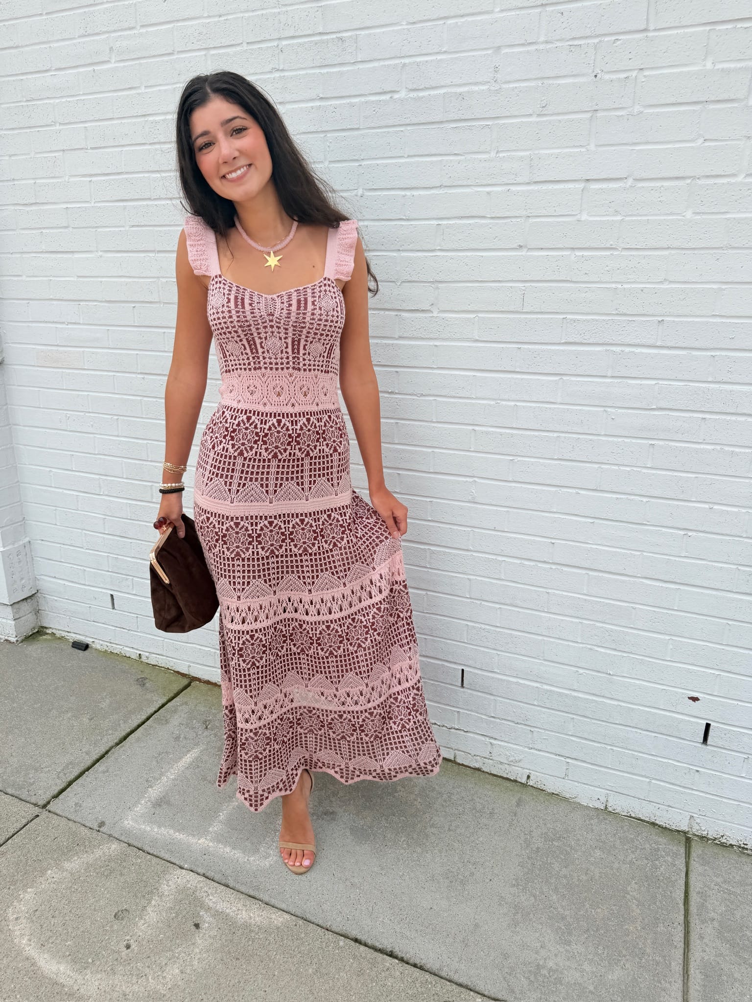 Cali Cuerpo Blush & Burgundy Romantic Knit Dress