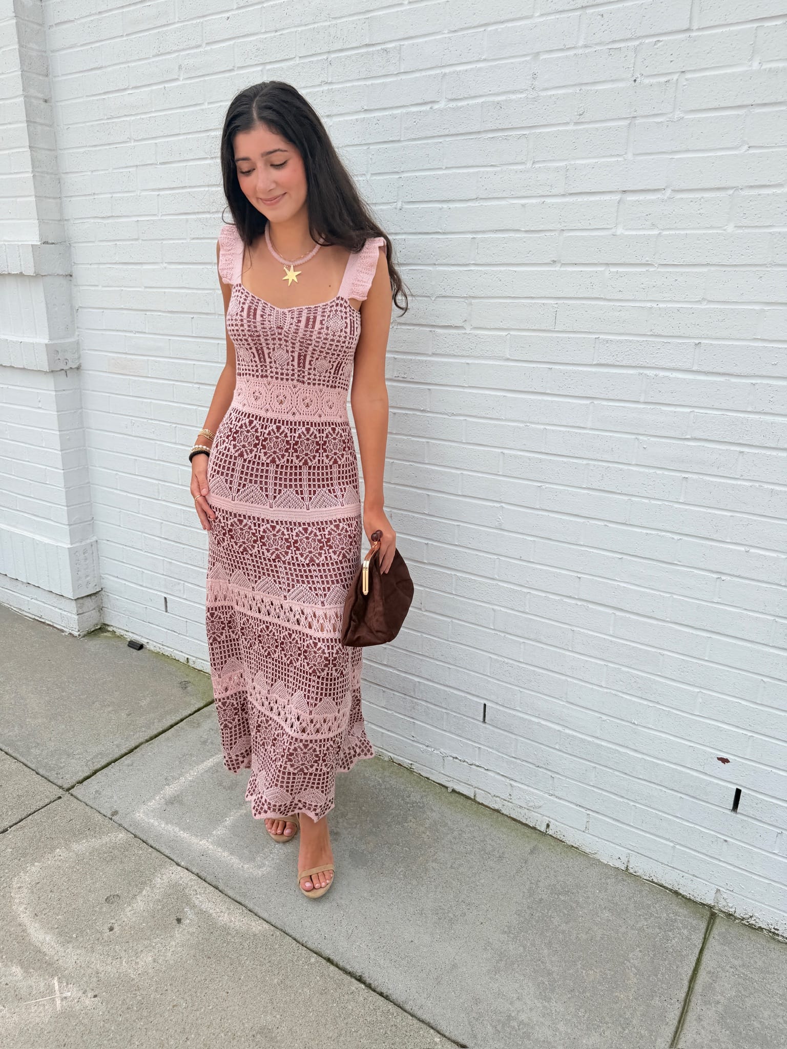 Cali Cuerpo Blush & Burgundy Romantic Knit Dress