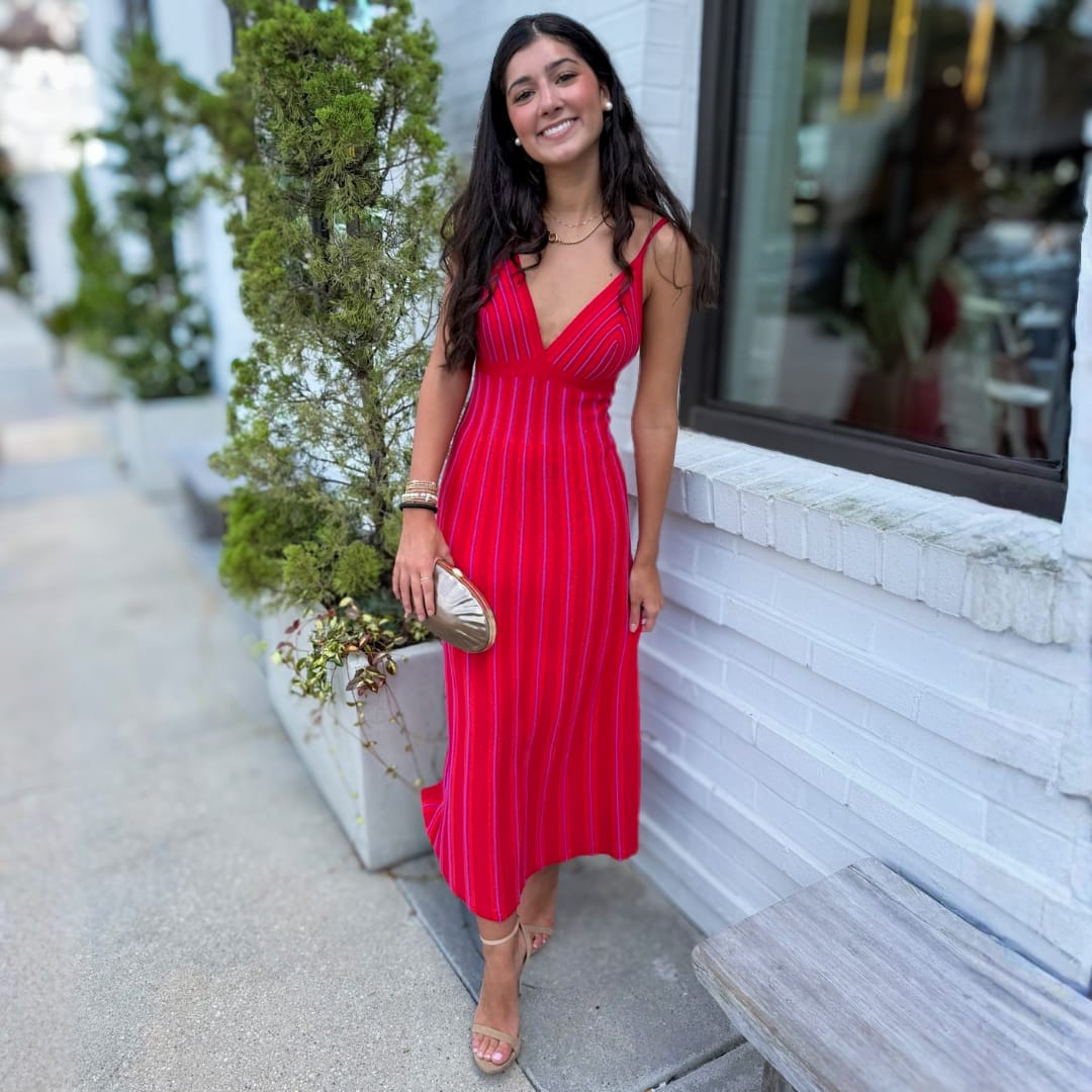 Cali Cuerpo Brazilian Knit Maxi Dress – Red Multi
