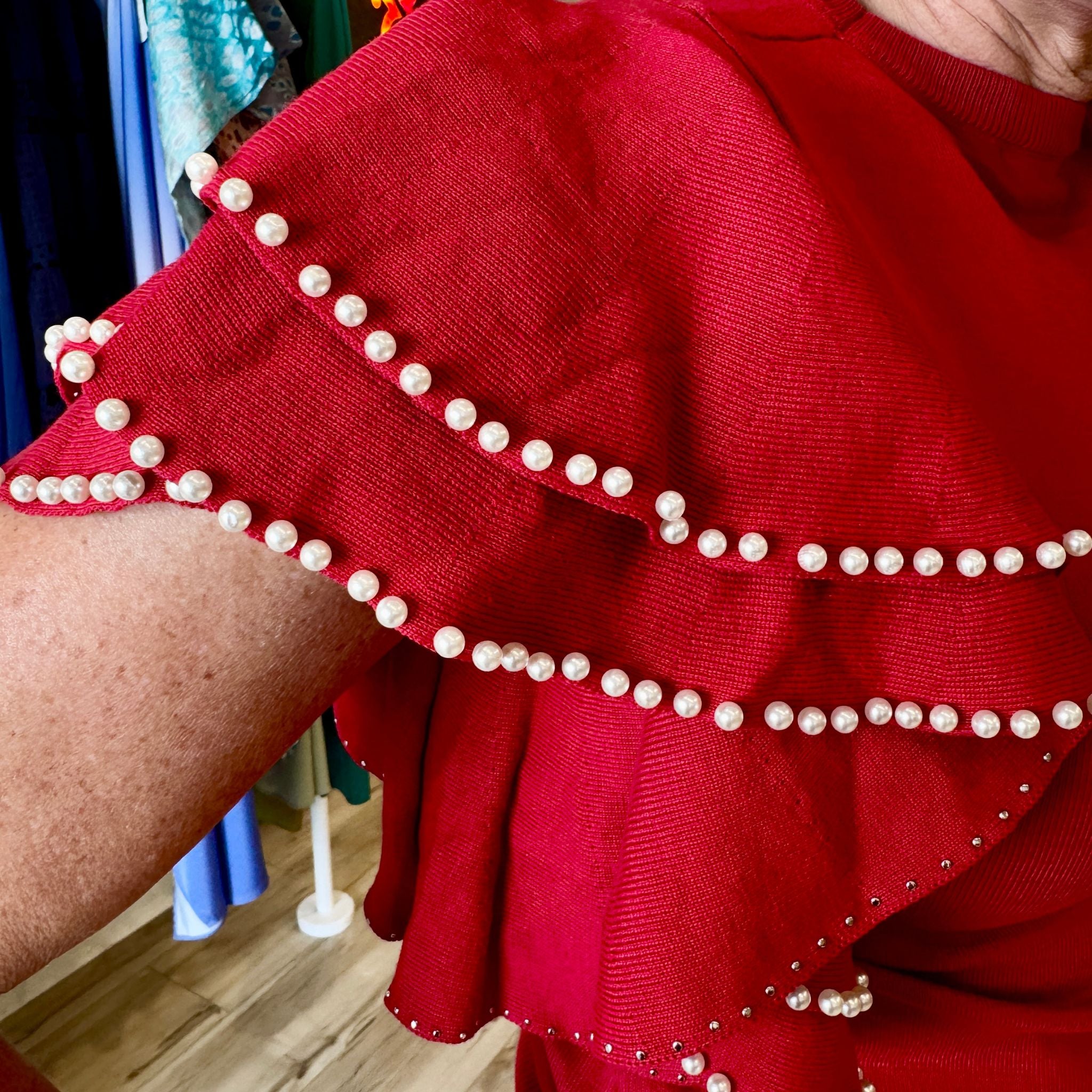 CSS - Pearl Trim Ruffle Sleeve Sweater
