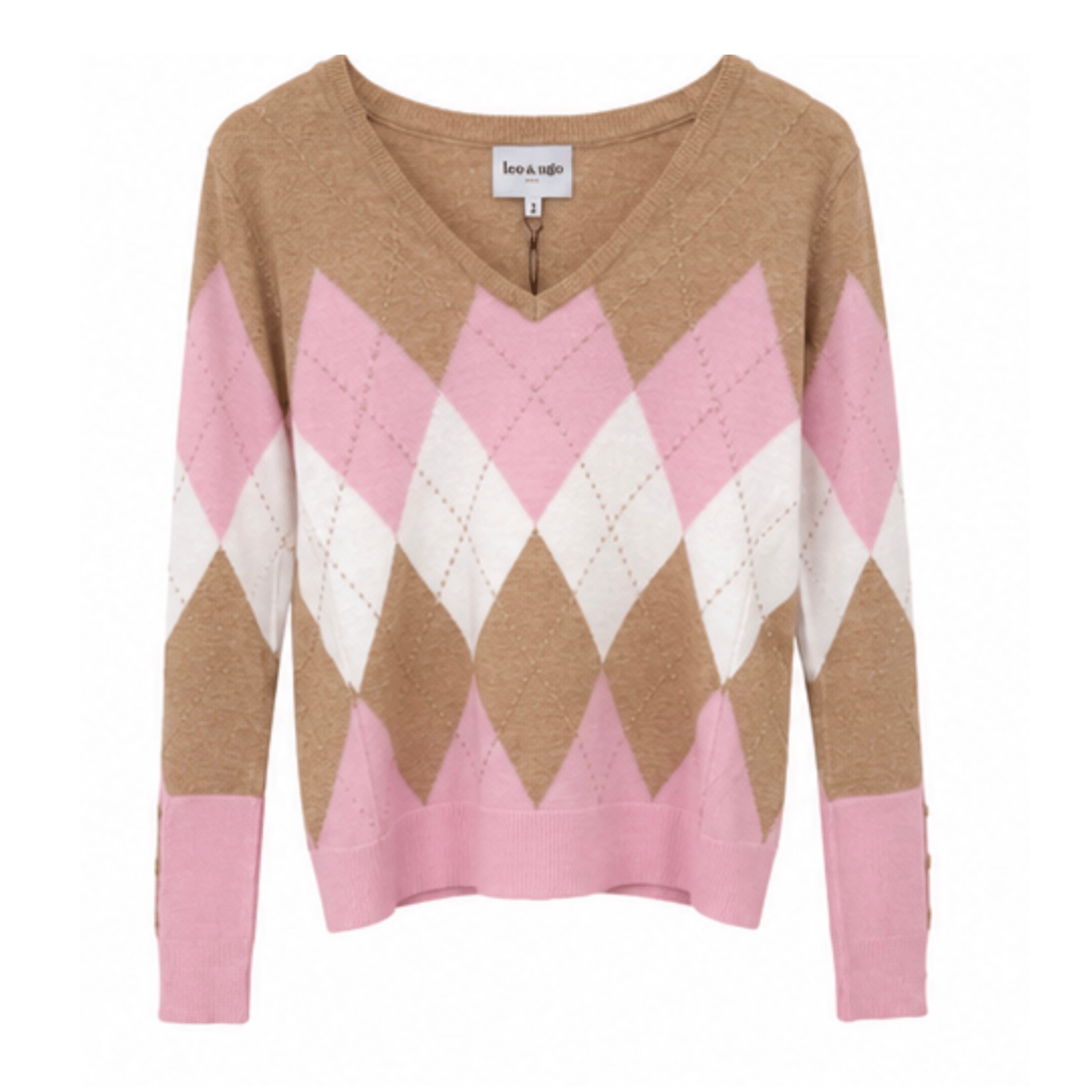Argyle V Neck Pink Sweater