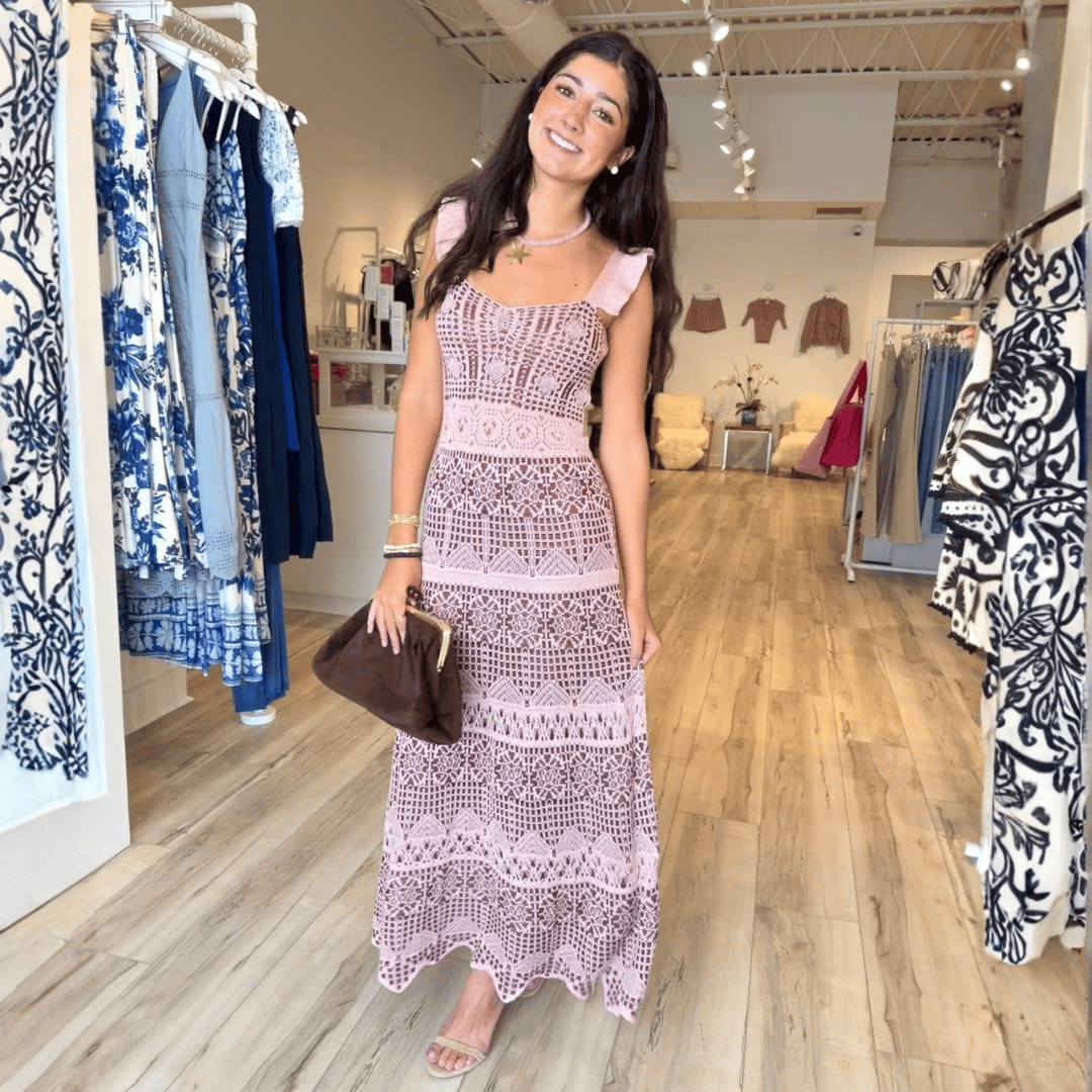 Cali Cuerpo Blush & Burgundy Romantic Knit Dress