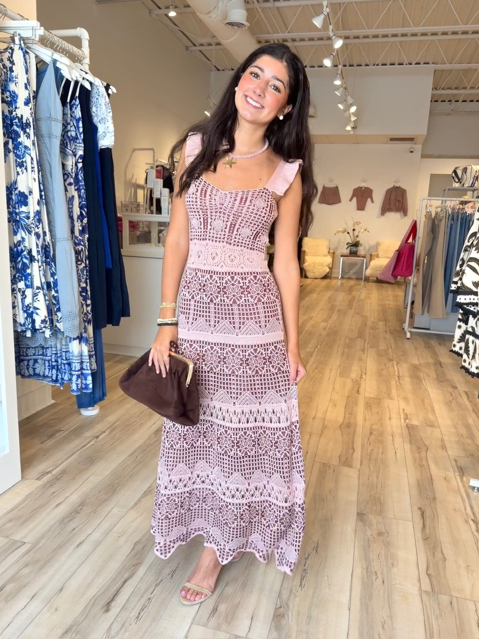 Cali Cuerpo Blush & Burgundy Romantic Knit Dress