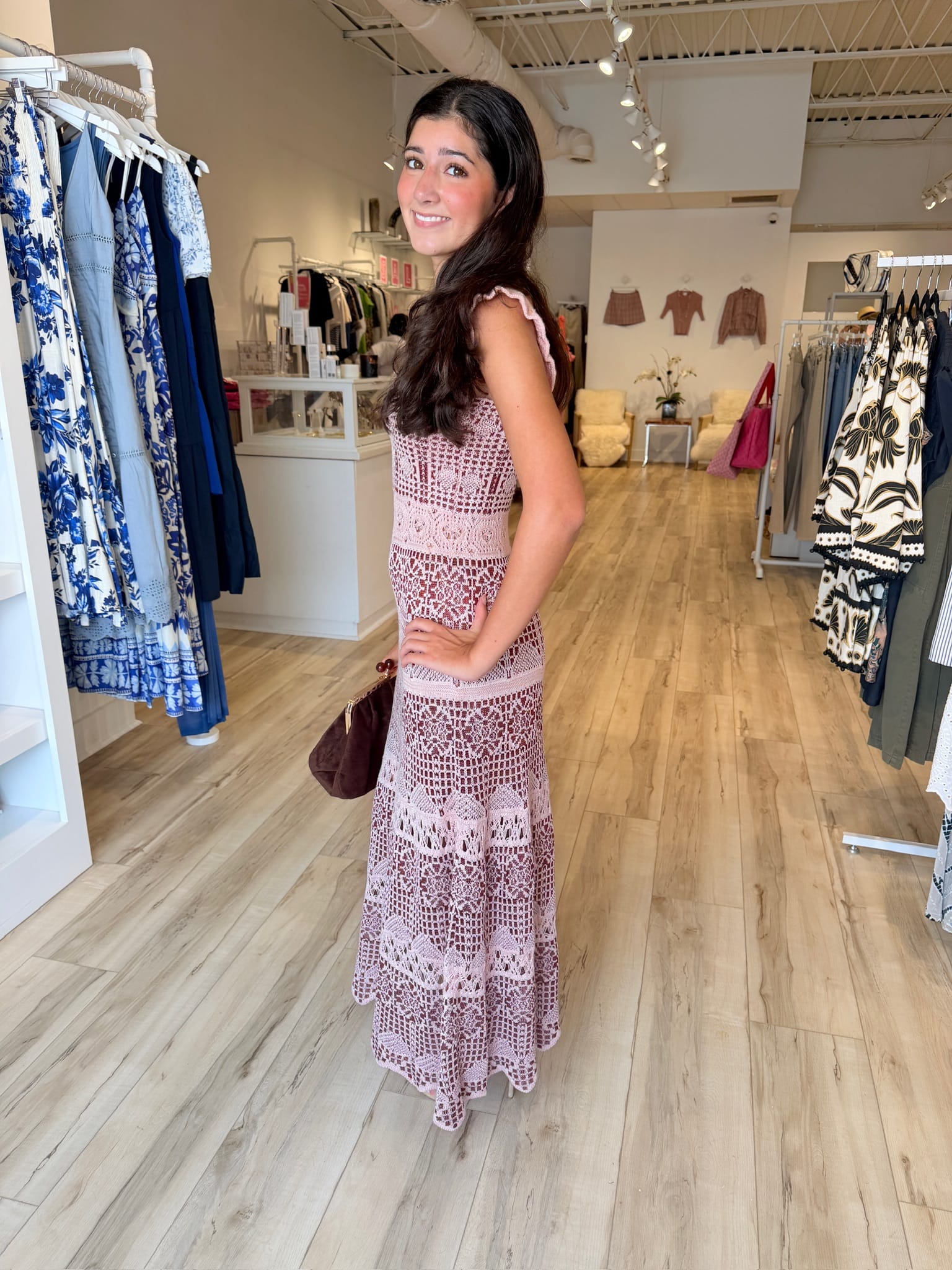 Cali Cuerpo Blush & Burgundy Romantic Knit Dress