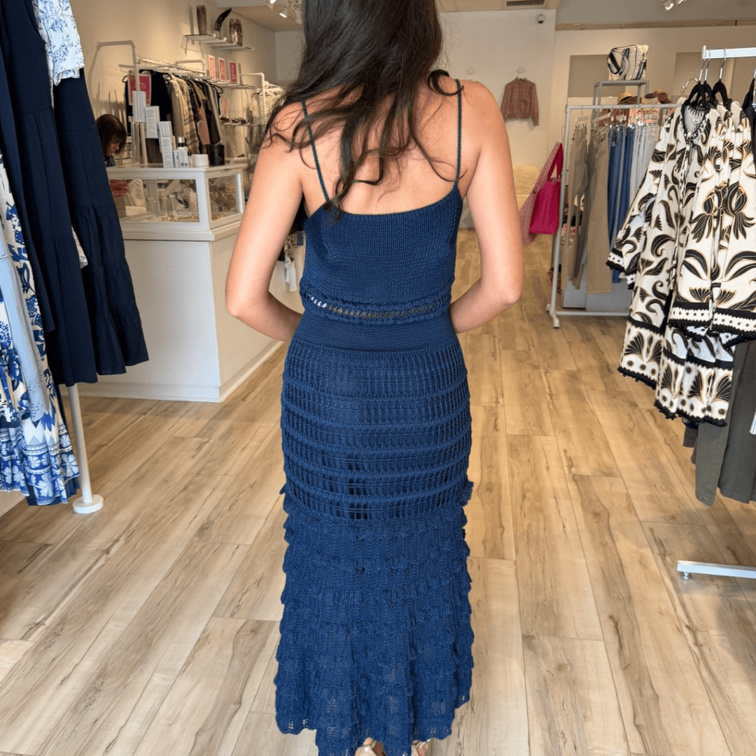 Cali Cuerpo Navy Textured Knit Midi Dress