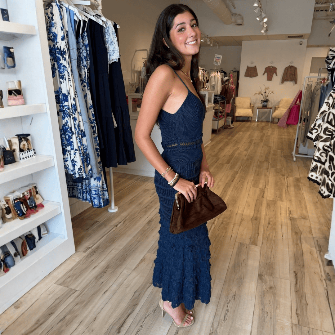 Cali Cuerpo Navy Textured Knit Midi Dress