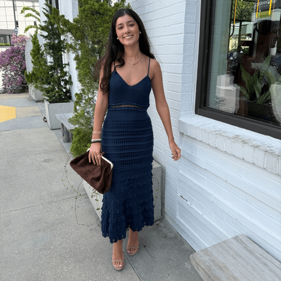 Cali Cuerpo Navy Textured Knit Midi Dress