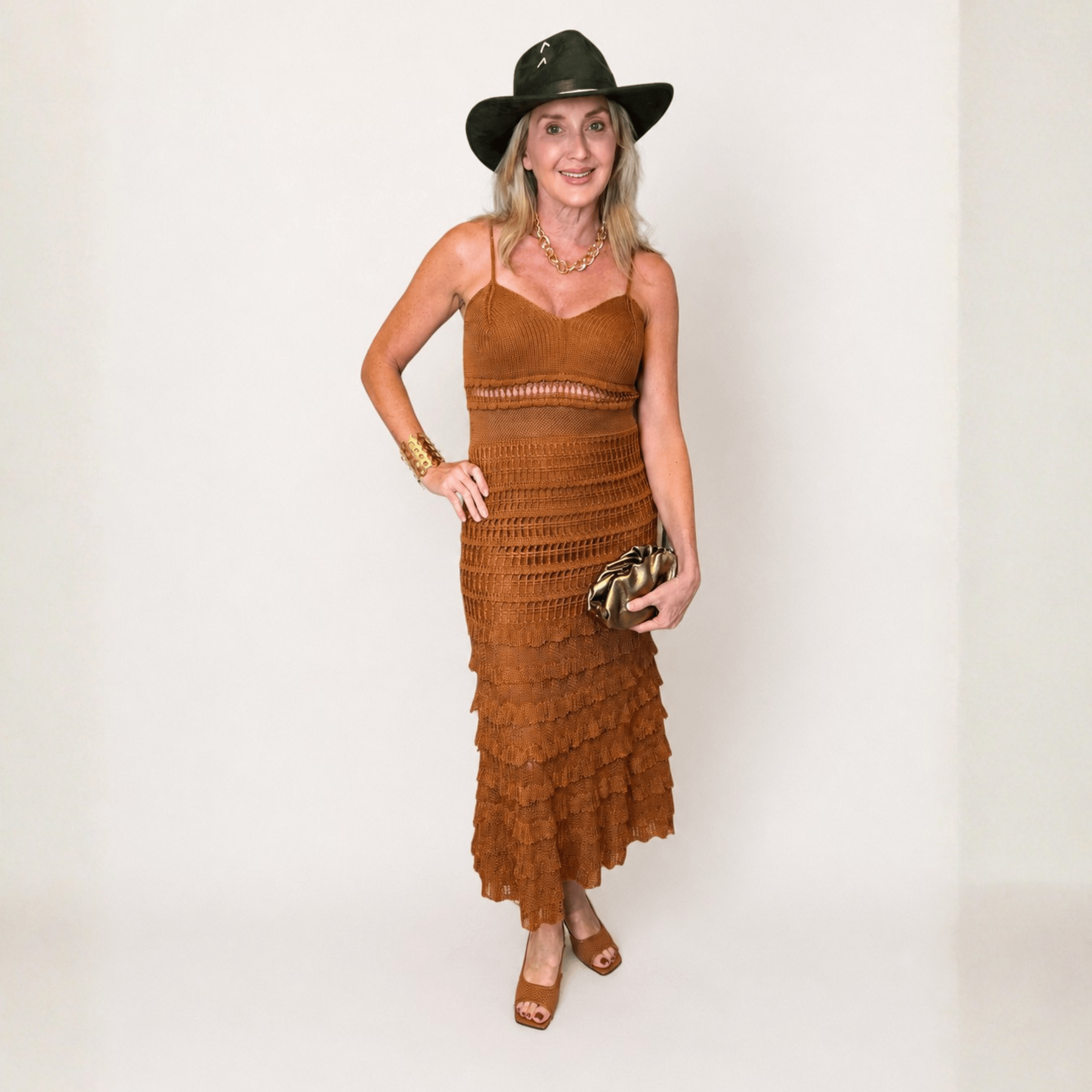 Cali Cuerpo Navy Textured Knit Midi Dress