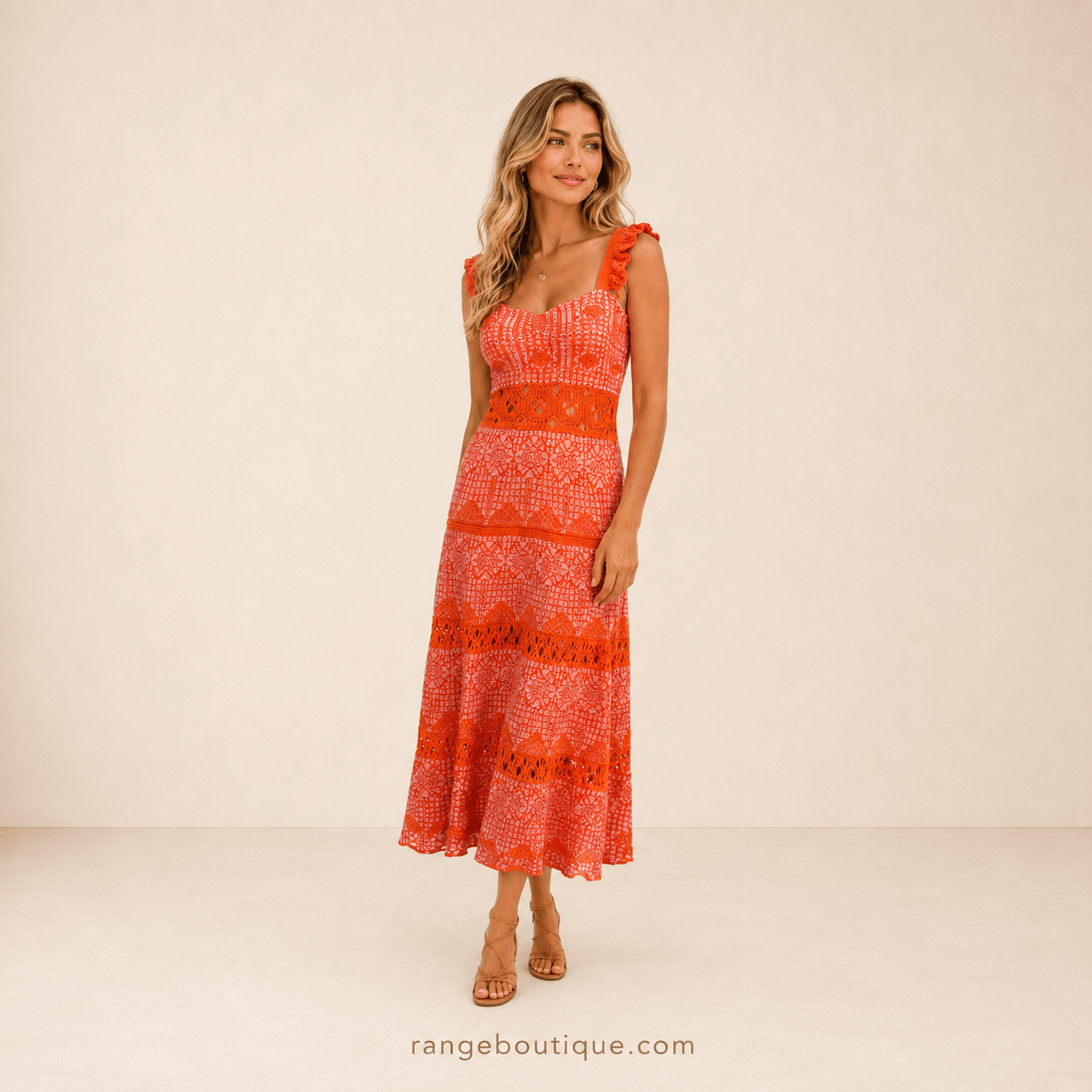 Cali Cuerpo Orange & Pink Romantic Knit Dress
