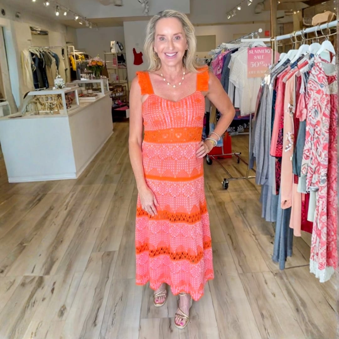 Cali Cuerpo Orange & Pink Romantic Knit Dress