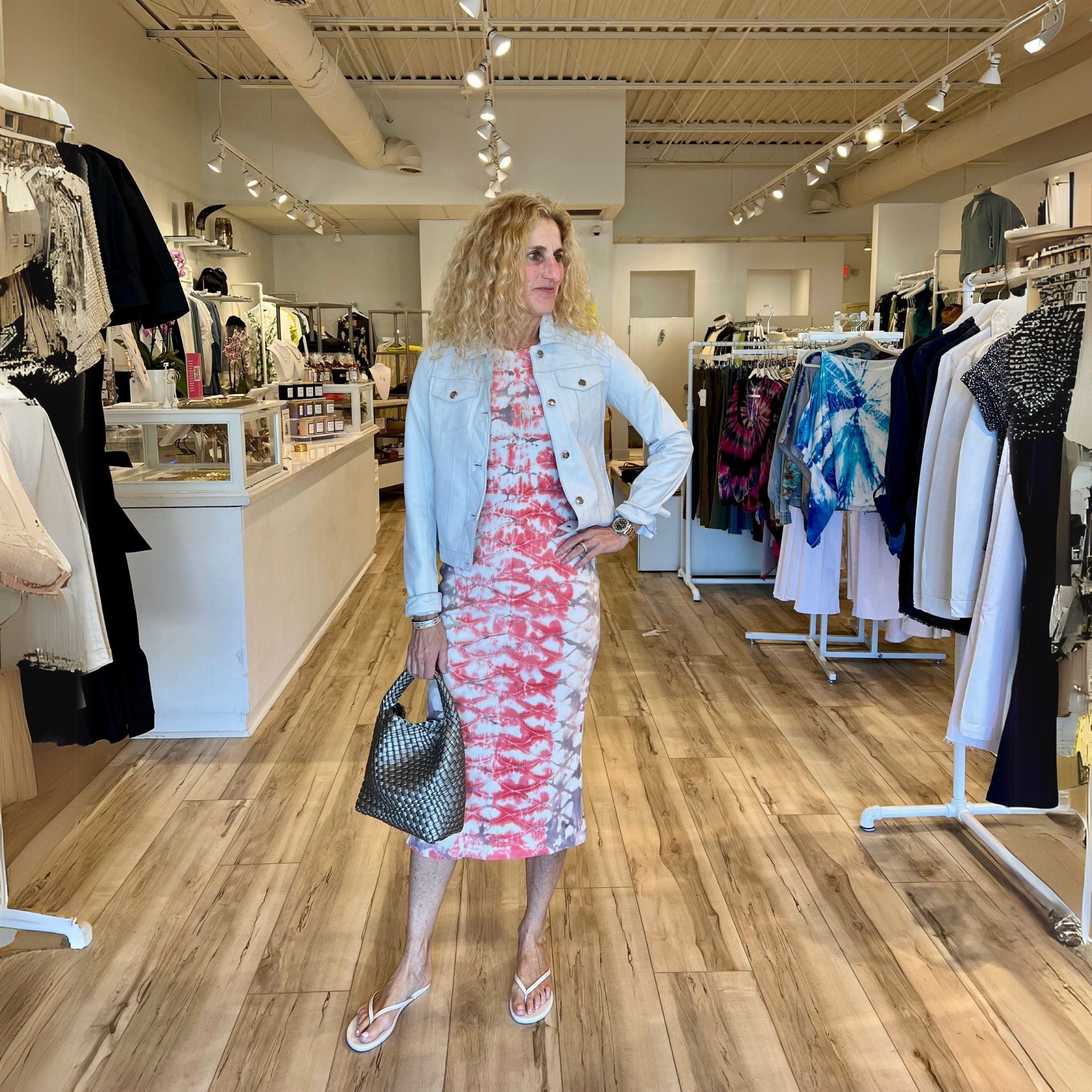 Casual Chic: Tie-Dye Tank Dress & Leather Jacket for a Day in Buckhead