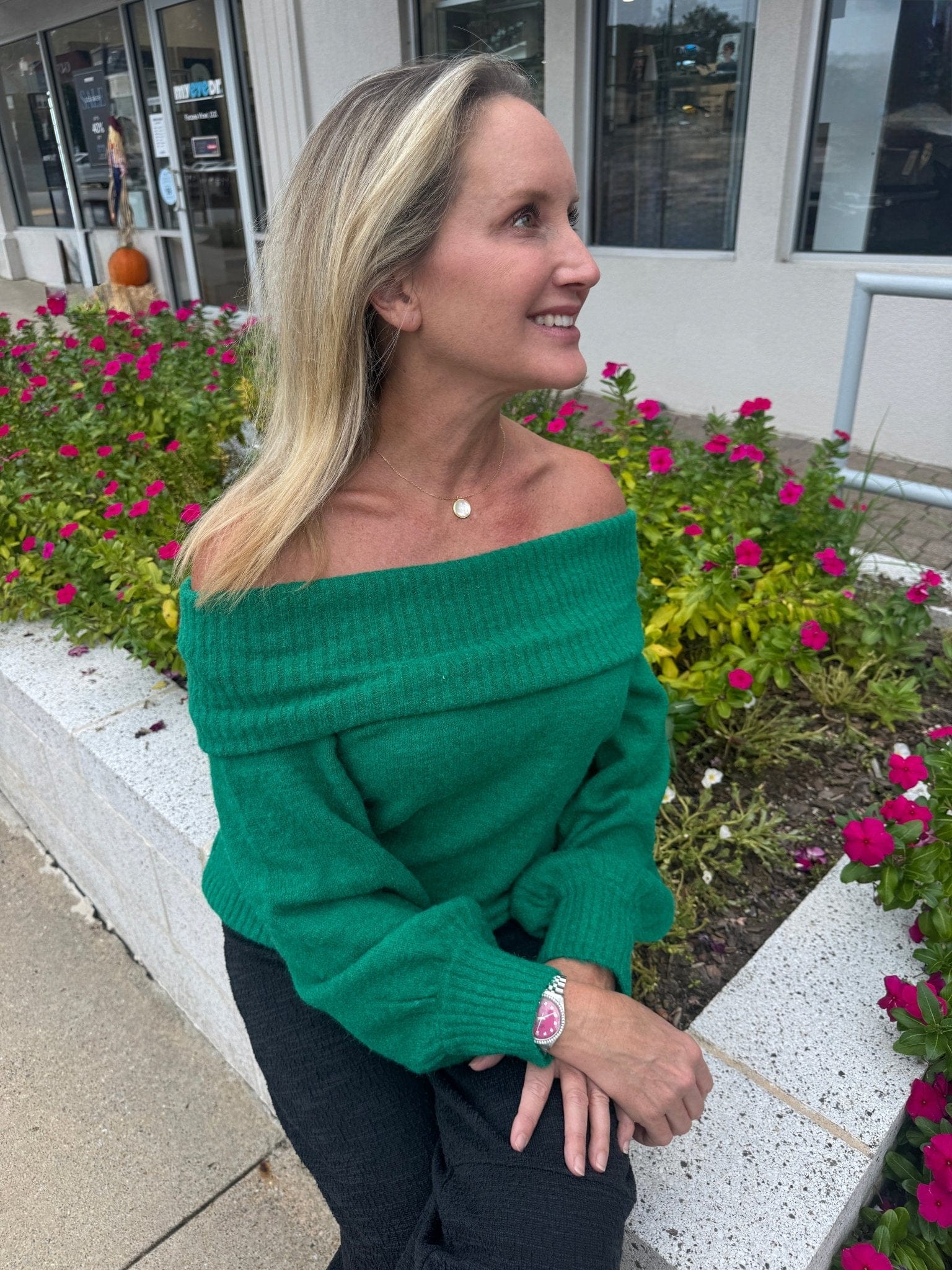 CSS - Ember Green Off The Shoulder Sweater