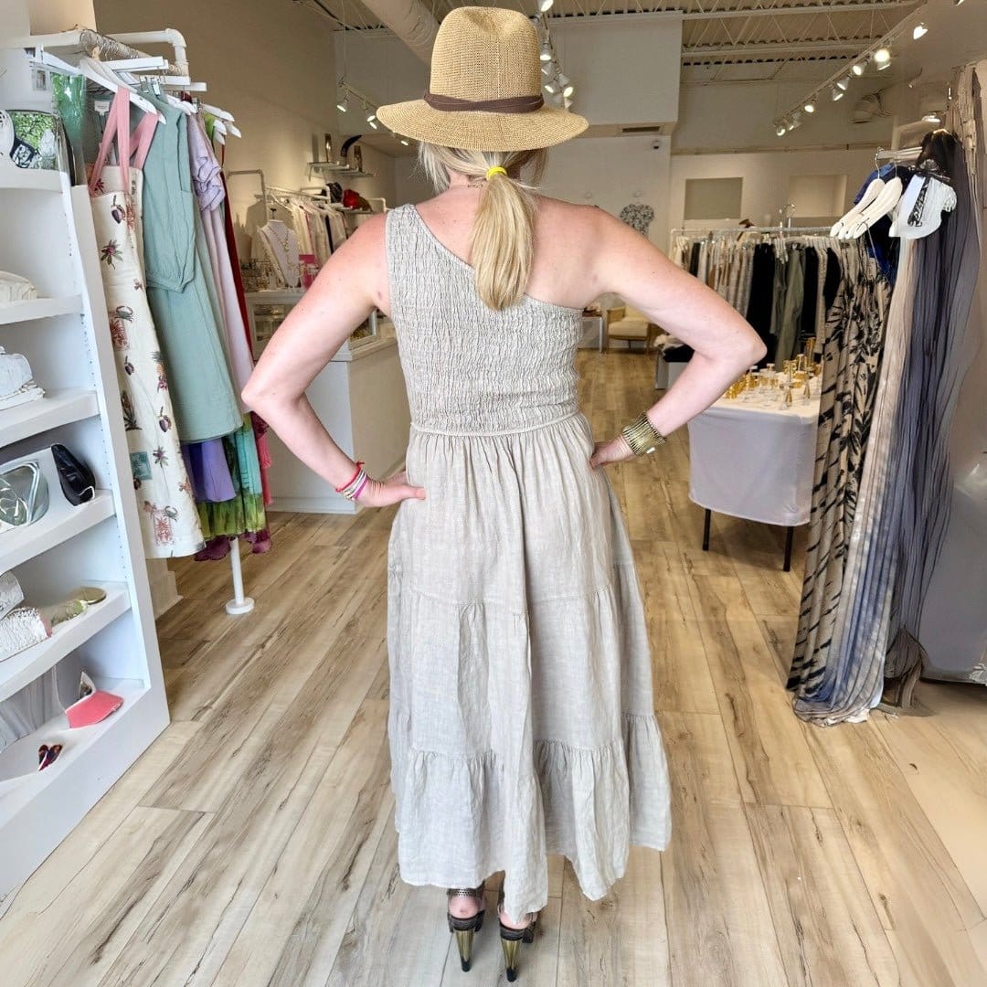CSS - The Capri Linen One-Shoulder Chic Dress