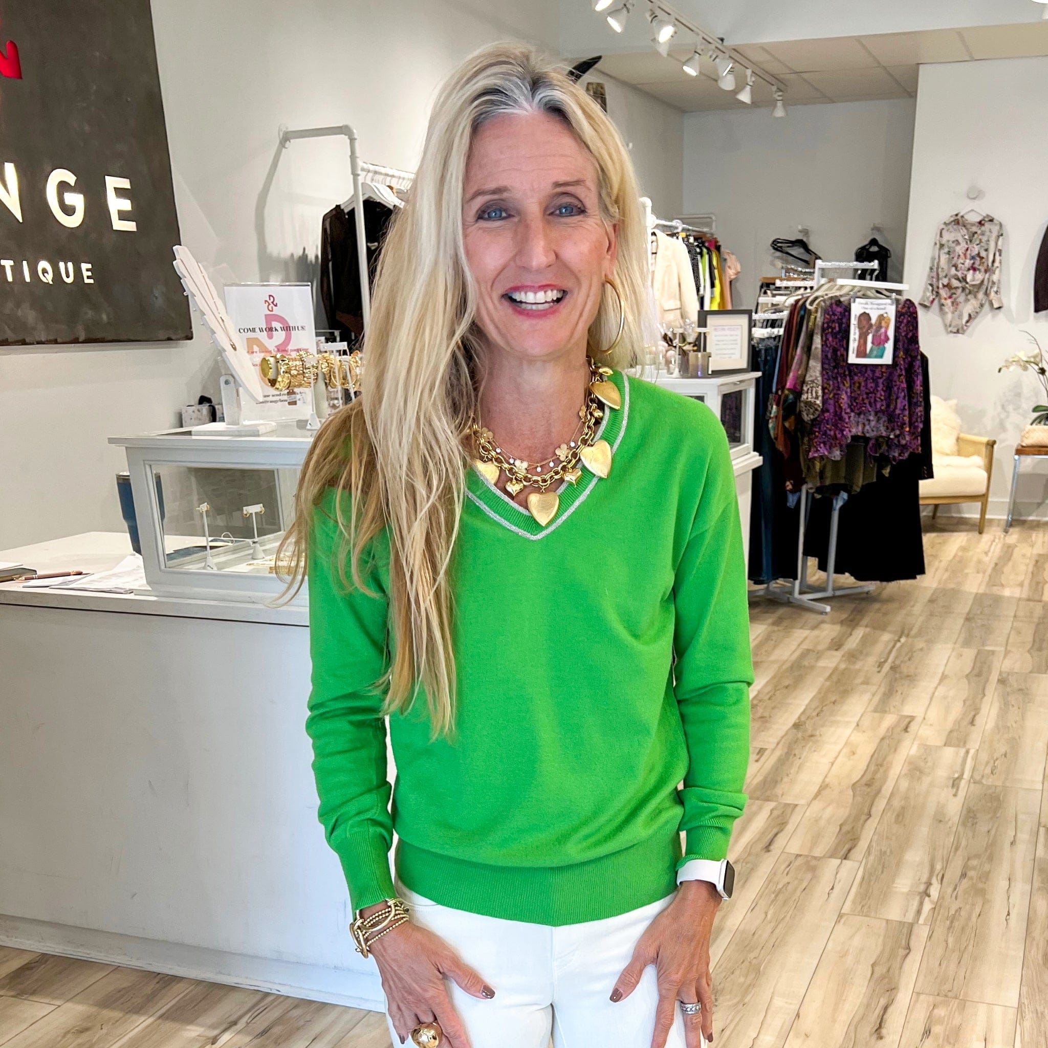 Green with Silver Bling V Neck